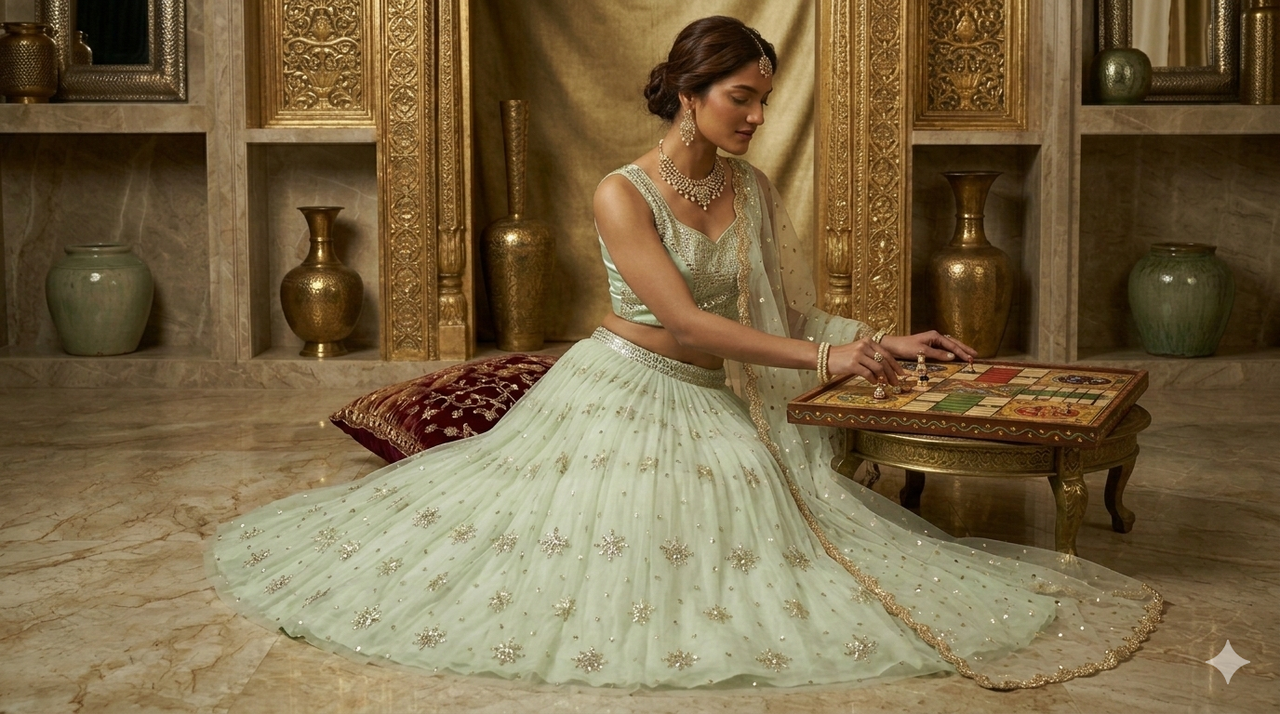 Elegant Party Wear Lehenga Set HKV-001440 AQUA GREEN