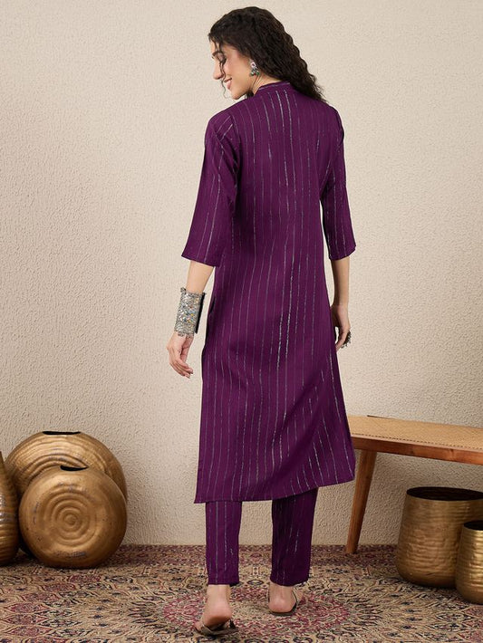 Purple Color Cotton Silk Blend Beautiful Stylish Tendy Top Bottom Set