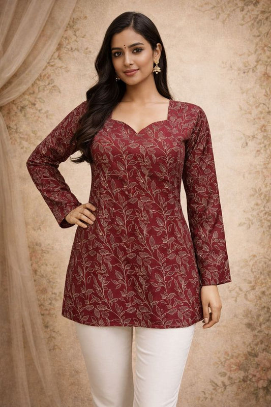 Maroon Color Designer Digital Printed Formal Rich Looks Kurta For Girls
