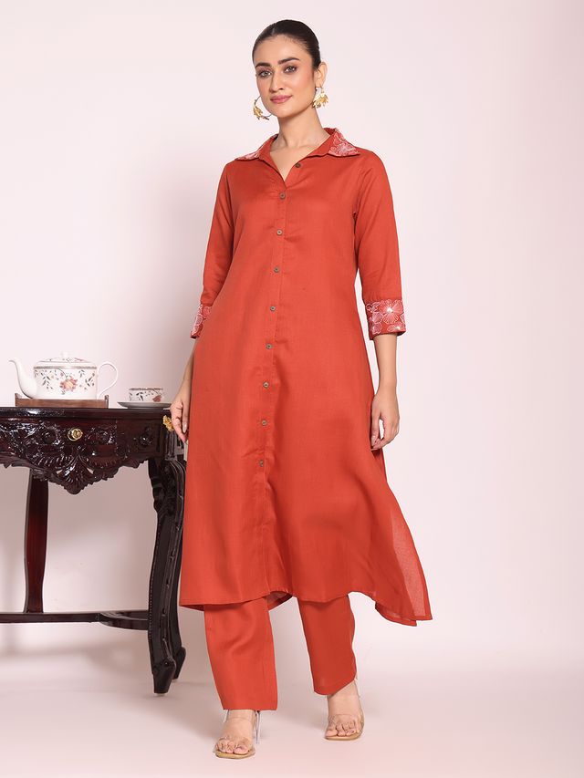 Rust Color Beautful Poly Silk Fabric Stylish Partywear Attire For Girls