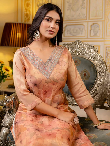Peach Color Beautiful Silk Blend Fabric Sophisticated Kurta For Girls