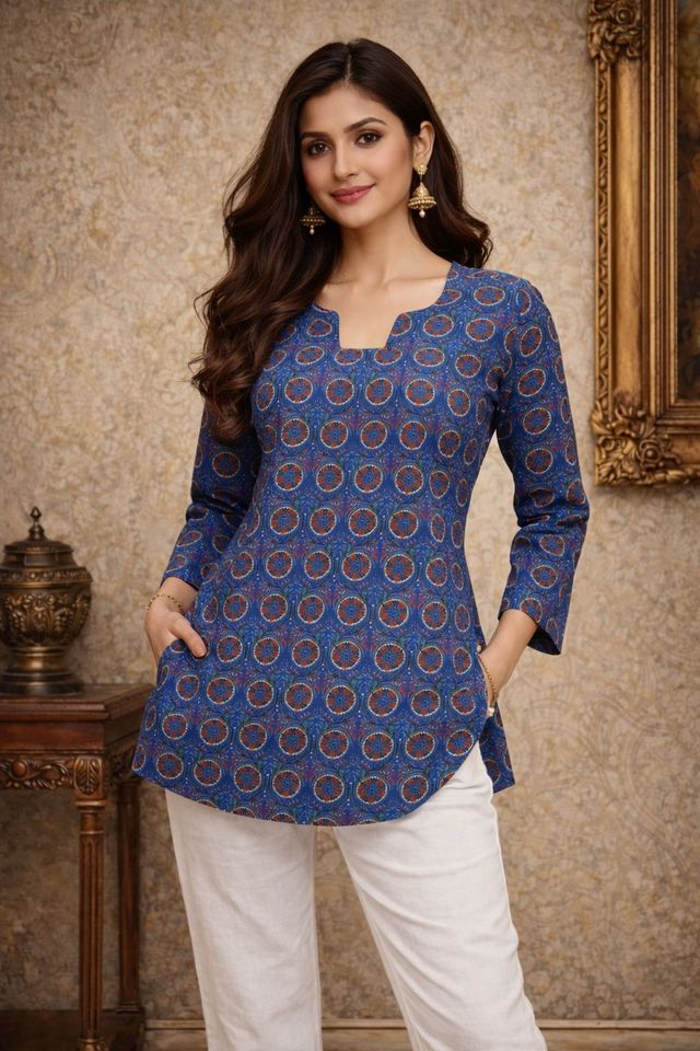 Blue Color Muslin Fabric Formal Looks Kurta For Girls