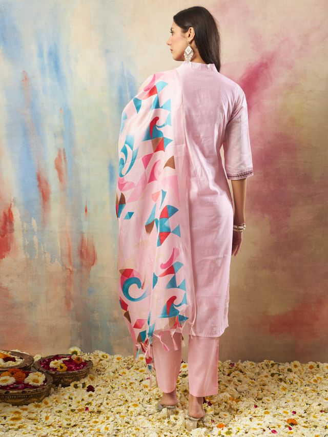 Pink Color Chanderi Modal Ethnic Fancy Partywear Suit With Classy Looks