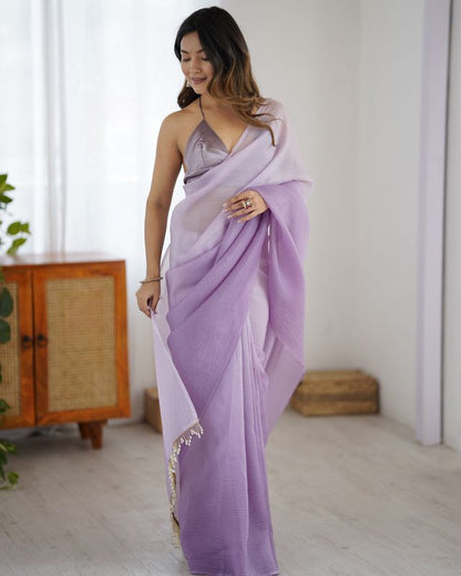 Designer Lavender Color Candy Crush Silk Fabric Stylish Pre Stitched Saree