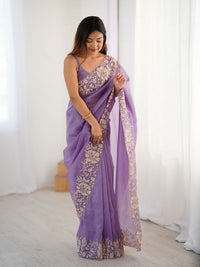 Lavender Color Candy Crush Fabric Beautiful Partywear Saree For Girlie Looks