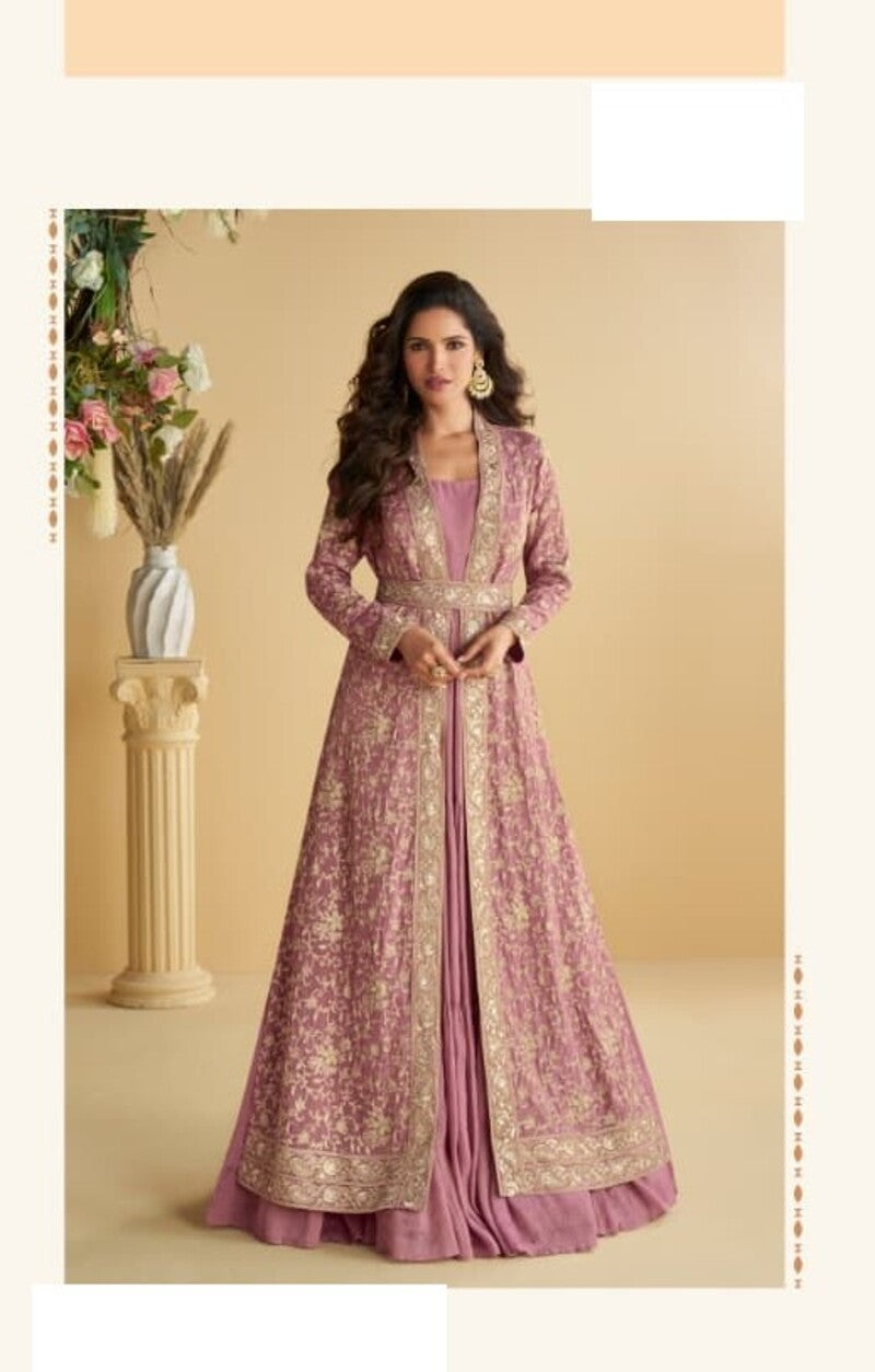 Chinon Silk Two Piece Full Stitched Gownd With Belt Size Upto 44