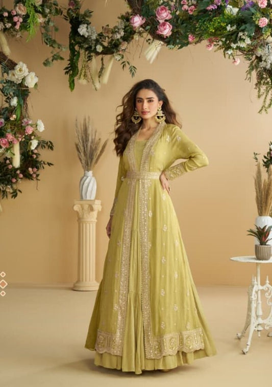 Chinon Silk Two Piece Full Stitched Gownd With Belt Size Upto 44