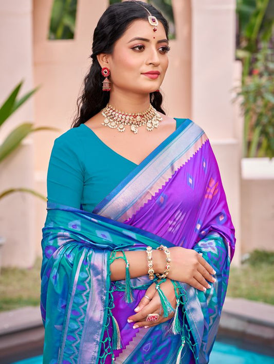 Purple Color Pochampalli Silk Fabric Ethnic Woven Designer Partywear Saree