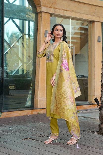 Yellow Color Beautiful Cotton Silk Fabric Ceremonial Salwar Suit