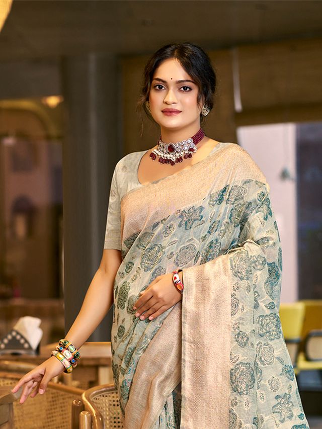 Green Color Cotton Silk Fabric Woven Designer Ceremonial Saree