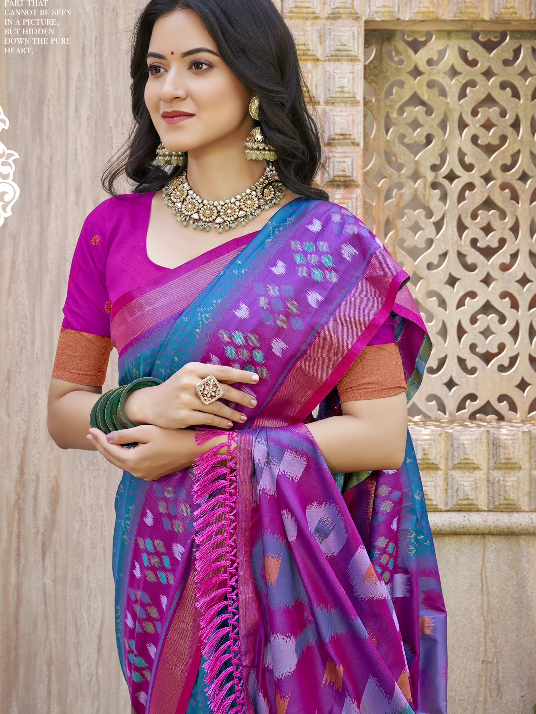Teal Pochampalli Silk Saree with Floral Printed Work with Blouse