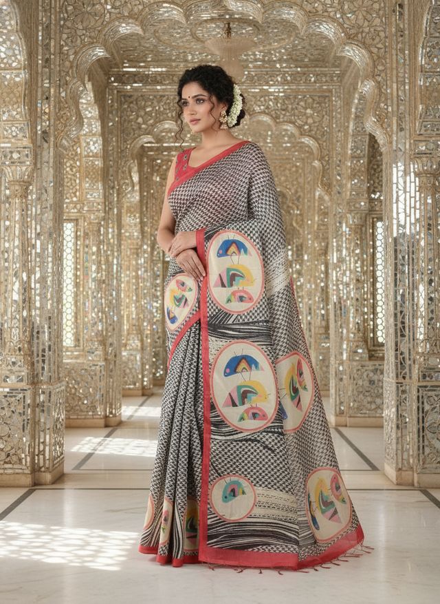 Red Color Crepe Silk Fabric Designer Digital Printed Ethnic Festive Saree