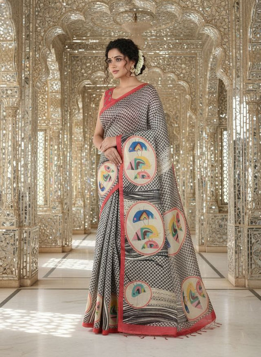 Red Color Crepe Silk Fabric Designer Digital Printed Ethnic Festive Saree