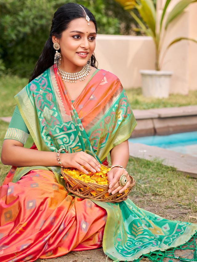 Mustard Color Pochampalli Silk Fabric Ethnic Woven Designer Partywear Saree