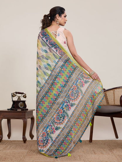 Multy Color Linen Silk Fabric Beautiful Partywear Saree