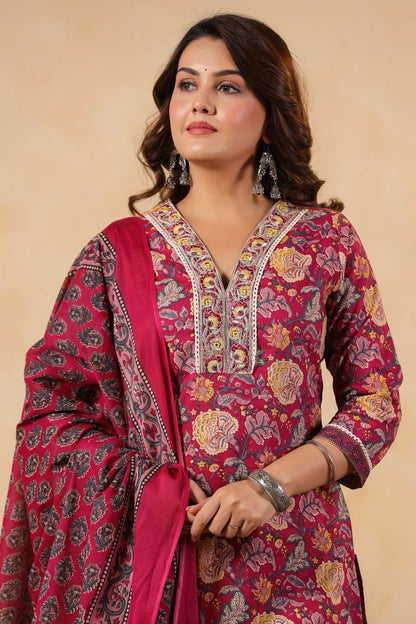 Pink Color Cotton Fabric Stylish And Trendy Kurta Set For Ethnic Girls