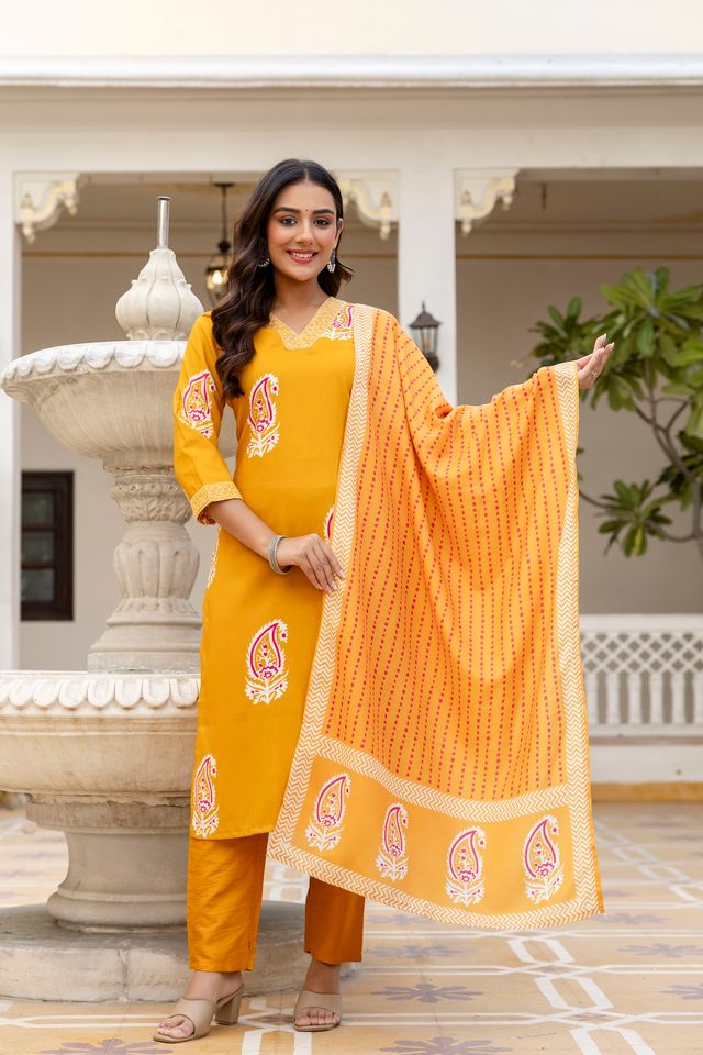 Yellow Color Rayon Fabric Ceremonial Readymade Kurta Set with Dupatta