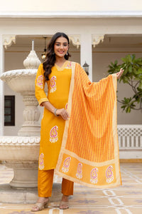 Yellow Color Rayon Fabric Ceremonial Readymade Kurta Set with Dupatta