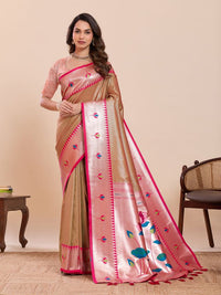 Pink Color Soft Silk Fabric Woven Jari Designer Partywear Saree