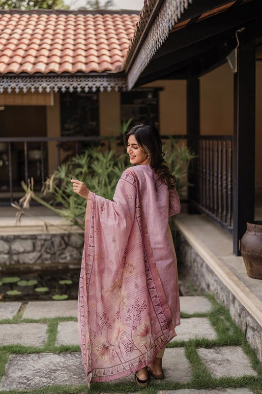 Peach Color Beautiful Readymade Dress On Jacquard Silk Fabric For Graceful Girlie Looks
