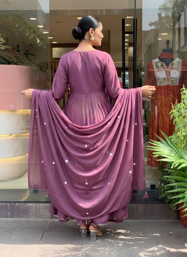 PurpleColor P V Chanderi Fabric Designer Embroiderd Stitched Suit