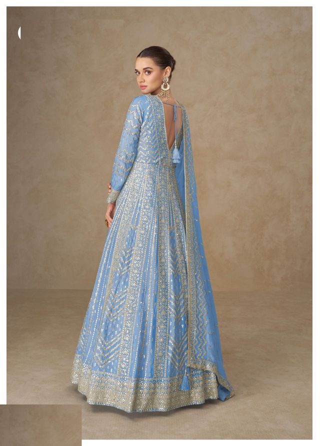 Light Blue Chinon Silk Gowns Full Size Free size Upto 42
