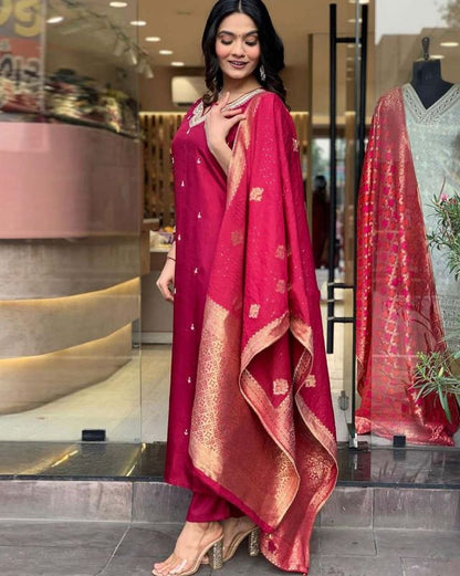 Maroon Color Designer Embroidered Ethnic Partywear Suit