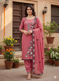 Pink Color Star Georgette Fabric Beautiful Embroidered Salwar Kameez
