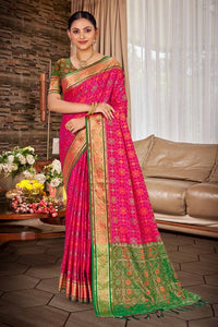 Pink Color Ethnic Patola Silk Fabric Beautiful Festive Saree
