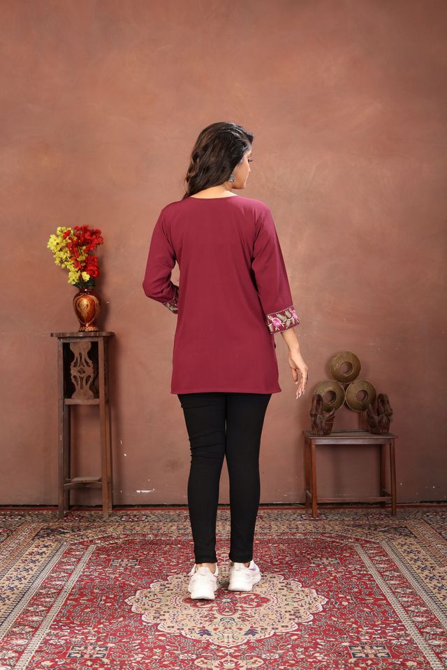 Wine Color Rinkal Cotton Fabric Formal Looking Casual Short Kurta