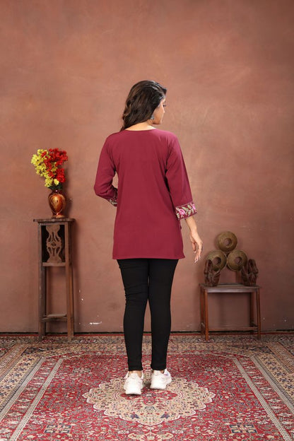 Wine Color Rinkal Cotton Fabric Formal Looking Casual Short Kurta