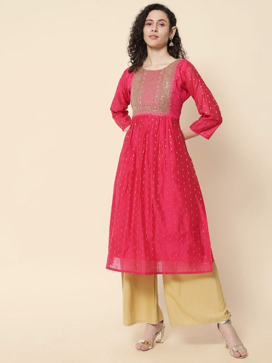 Pink Color Chanderi Modal Fabric With Beautiful Embroidered Work Fancy Looks