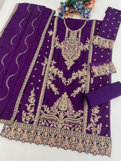 Indigo Chinon Semi stitched Wedding Suits