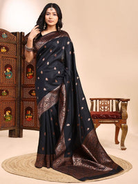 Black Color Ethnic Lichi Silk Fabric Graceful Woven Designer Saree
