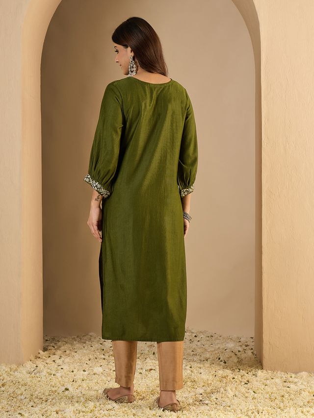 Mahendi Color Trendy Formal Looking Classy Ethnic Kurta For Girl