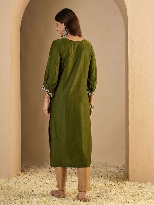 Mahendi Color Trendy Formal Looking Classy Ethnic Kurta For Girl