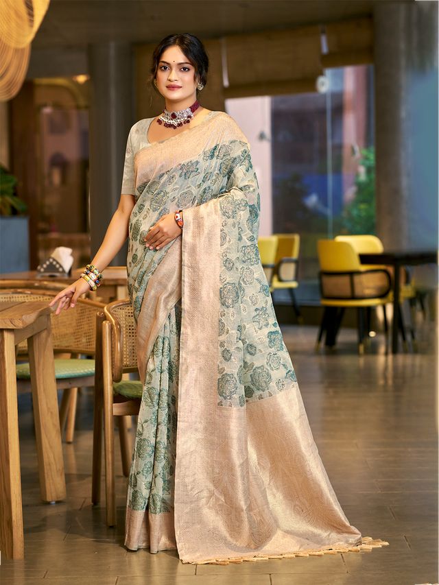 Green Color Cotton Silk Fabric Woven Designer Ceremonial Saree