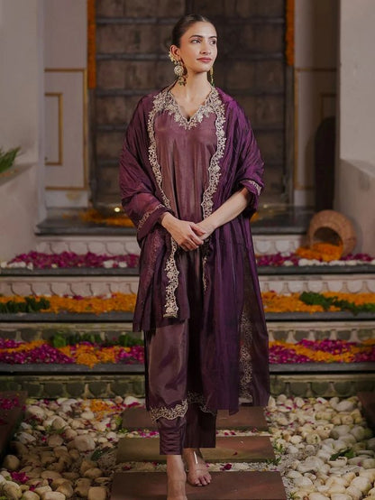 Purple Color Shimmer Fabric Elegant Salwar Kameez