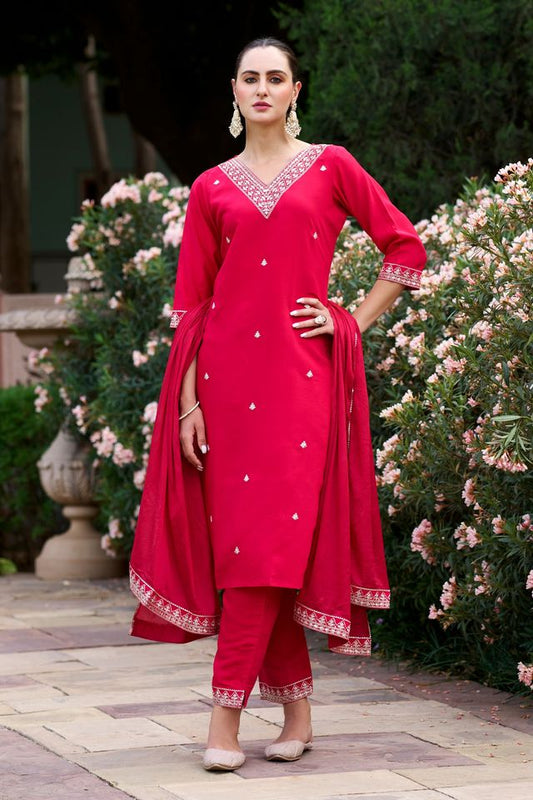 Pink Color Silk Blend Fabric Smart Embroidered Girlie Trendy Salwar Suit
