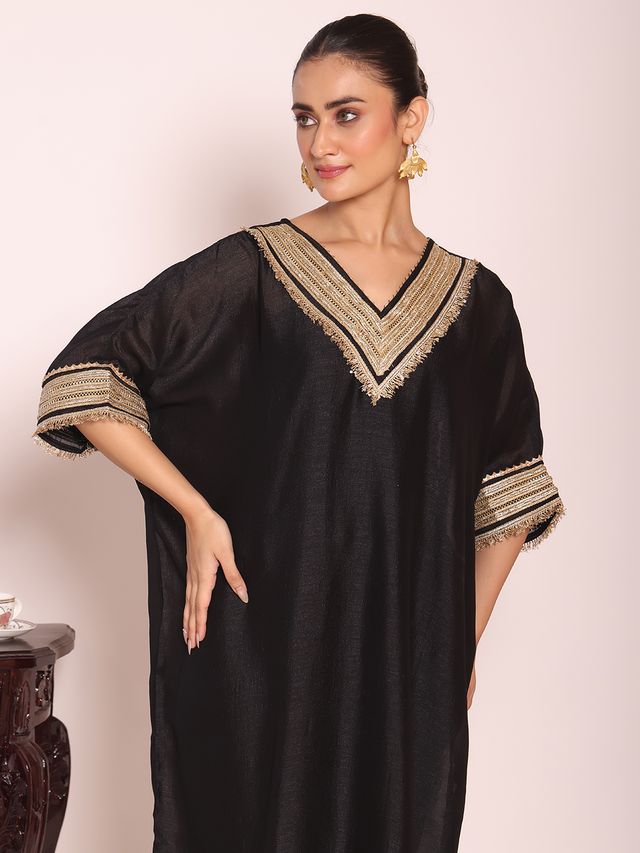 Black Color Beautful Poly Silk Fabric Stylish Partywear Attire For Girls