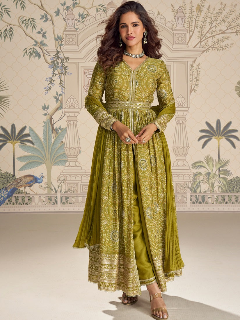 Designer Chinon Silk Embroidered Work Wedding Anarkali Suit