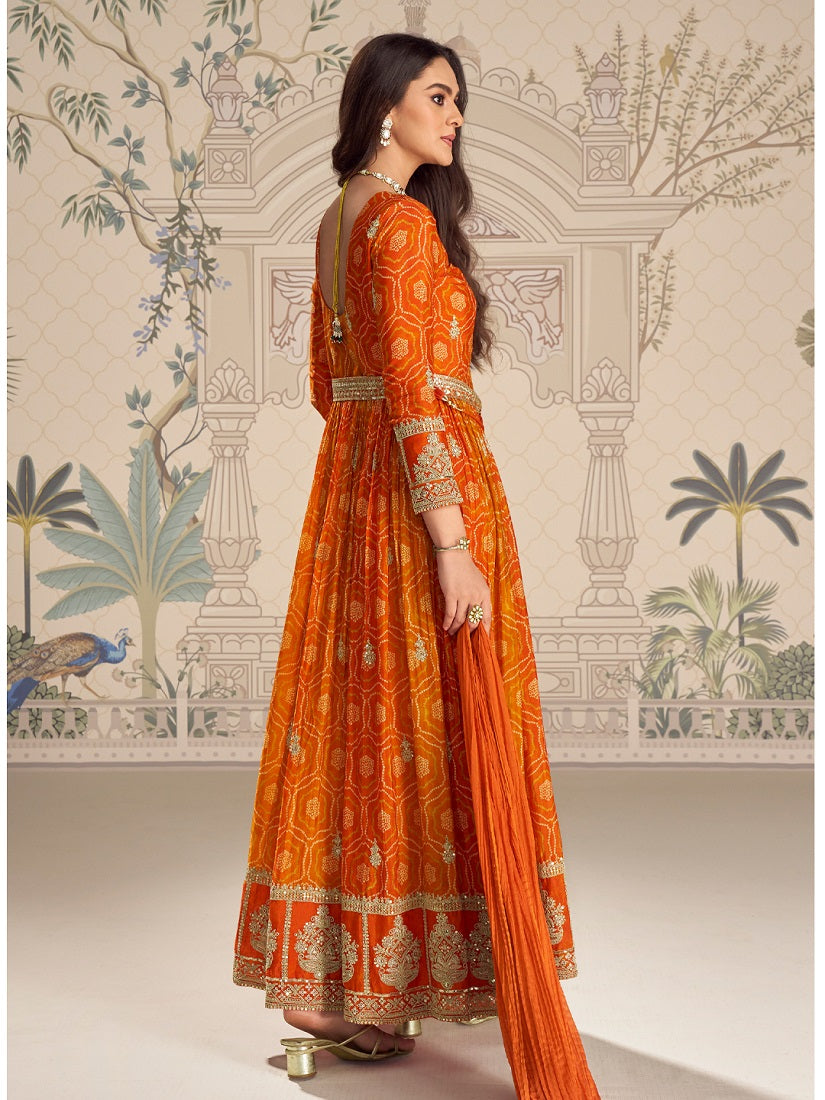 Designer Chinon Silk Embroidered Work Wedding Anarkali Suit