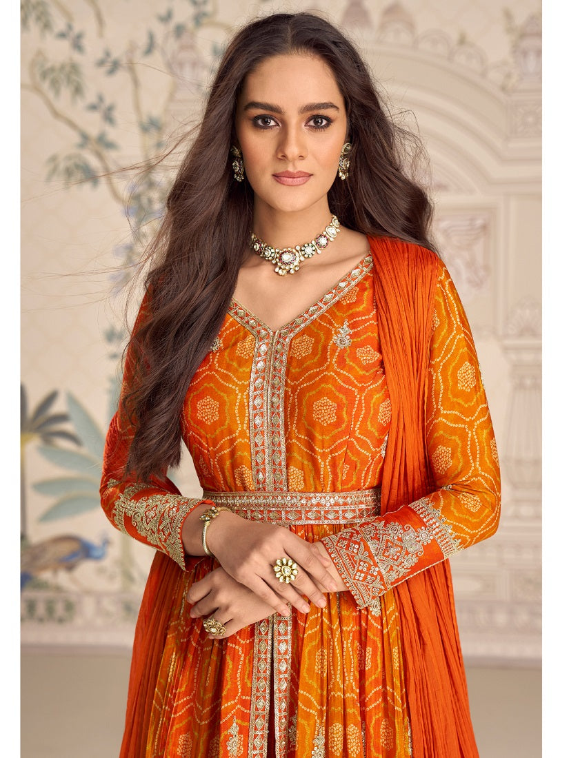 Designer Chinon Silk Embroidered Work Wedding Anarkali Suit