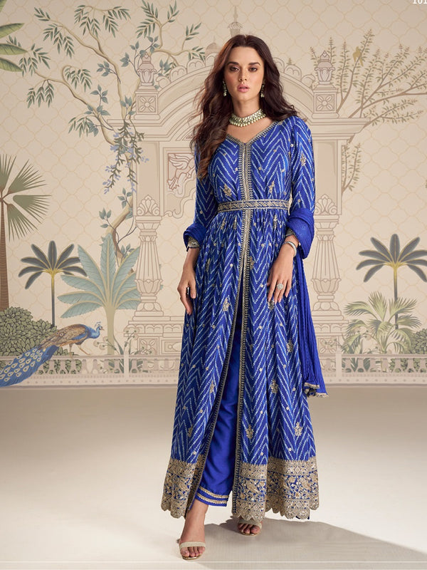 Designer Chinon Silk Embroidered Work Wedding Anarkali Suit