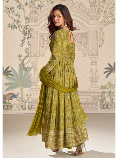 Designer Chinon Silk Embroidered Work Wedding Anarkali Suit