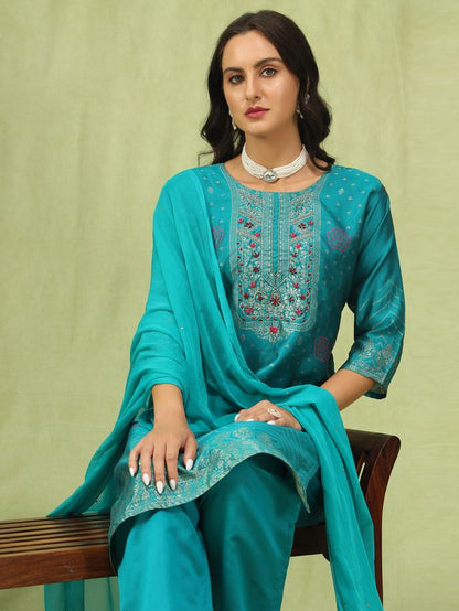 Rama Color Silk Blend Fabric Designer Embroidered Suit