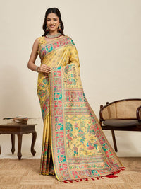 Yellow Color Beautiful Silk Blended Meenakari Designer Ethnic Partywear Saree