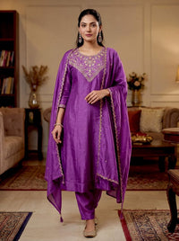 Purple Color Beautiful Vichitra Silk Fabric Designer Ceremonial Readymade Suit