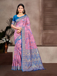 Light Pink Color Cotton Silk Fabric Woven Meenakari Designer Partywear Saree