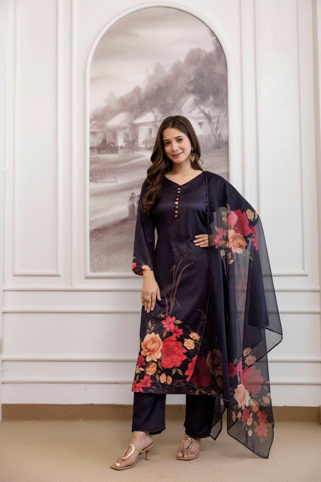 Black Color Assam Silk Fabric Beautiful Festive Wear Salwar Kameez